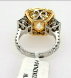 10CT Diamond Ring 18K White Gold Natural Fancy Cushion Cut Yellow GIA Certified