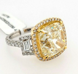 10CT Diamond Ring 18K White Gold Natural Fancy Cushion Cut Yellow GIA Certified