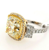 10CT Diamond Ring 18K White Gold Natural Fancy Cushion Cut Yellow GIA Certified