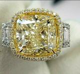 10CT Diamond Ring 18K White Gold Natural Fancy Cushion Cut Yellow GIA Certified