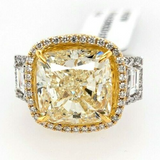 10CT Diamond Ring 18K White Gold Natural Fancy Cushion Cut Yellow GIA Certified