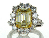 7.25CT Diamond Ring Natural Emerald Cut Yellow Color VS2 GIA Certified Platinum