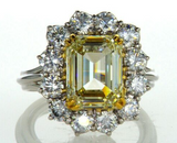 7.25CT Diamond Ring Natural Emerald Cut Yellow Color VS2 GIA Certified Platinum