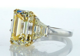 6CT Platinum Diamond Ring Fancy Emerald Cut Natural Yellow Color GIA Certified Size 6'