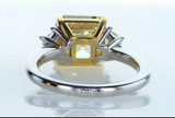 5CT Platinum Diamond Ring Fancy Asscher Cut Natural Yellow Color GIA Certified Size 6'