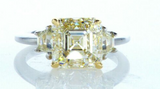 5CT Platinum Diamond Ring Fancy Asscher Cut Natural Yellow Color GIA Certified Size 6'