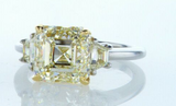 5CT Platinum Diamond Ring Fancy Asscher Cut Natural Yellow Color GIA Certified Size 6'