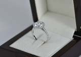 1CT HALO EMERALD DIAMOND ENGAGEMENT RING 14K WHITE GOLD GIA CERTIFIED