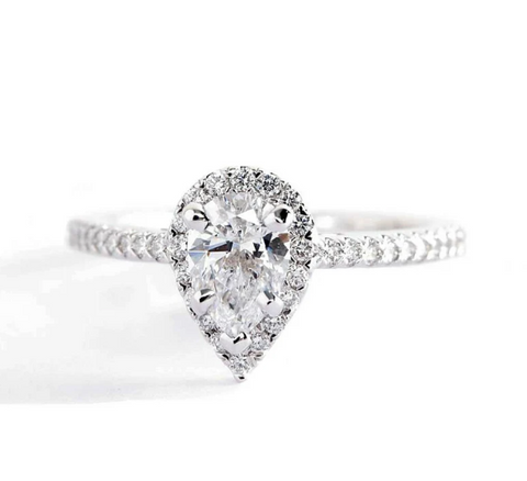 1.5CT HALO PEAR DIAMOND ENGAGEMENT RING 14K WHITE GOLD GIA CERTIFIED