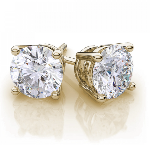 4CT Diamond Stud Earrings in 14k Yellow Gold GIA Certified