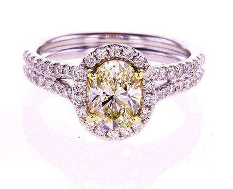 Certified Oval Fancy Yellow Diamond Ring 1.56 CTW White Gold VS2 Clarity