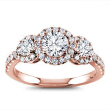 Three Stone Halo For Round Diamonds 18K Rose Gold