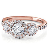 Three Stone Halo For Round Diamonds 18K Rose Gold
