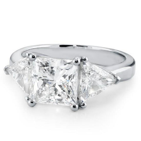 3 Stone Engagement Ring Setting With Trilliants 14K White Gold